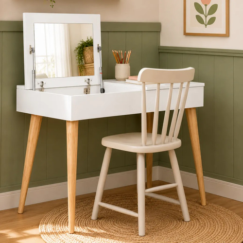 Escrivaninha Espelho Infantil 110cm Mdf Laca Branco Gaveta Branco