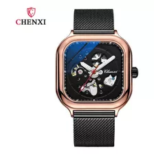 Relógio Mecânico Comercial Automático Chenxi Square Rose Bezel Color