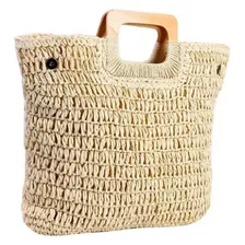 Bolsa Bag Palha Alça Madeira Moda Verão Praia Trançado Lindo