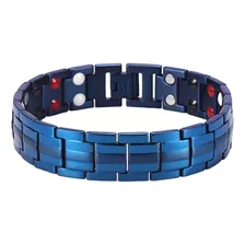 Pulsera Magnetica Hombre 4 Elementos Salud Azul Titaneo