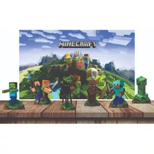 Kit Minecraft Festa Decoração 6 Displays De Mesa + Painel 