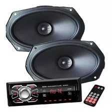 Som Mp3 Bluetooth Fm Usb Sd + 2 Alto Falante 6x9 Grave 100w