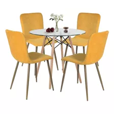 Comedor 4 Sillas, Incluye 1 Mesa Comedor Redonda Y 4 Sillas Comedor Color Amarillo Homemake Furniture