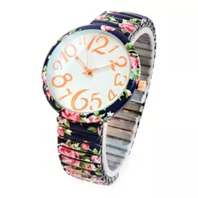Reloj De Mujer Con Diseño Floral De Rosas Azules Marinos, Fá
