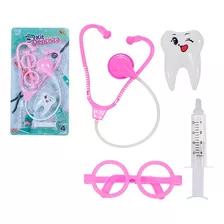 Kit Dentista Infantil Boy 4 Pçs Na Cartela Brinquedo Cor Rosa