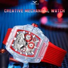 Reloj Cronógrafo Onola 6811g Luminous Calendar Color De La Correa Rojo/negro