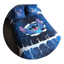 Stitch Azul - Combo Manta + 2 Fundas Almohadón