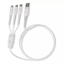 Cable Cargador Sleve Line X Usb A Triple Usb White Color Blanco