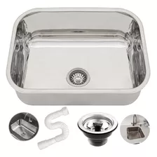 Cuba Pia Inox Cozinha 40x34x14 Cm Aço 430- Válvula Sifão Nfe