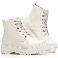 Bota Feminina Coturno Tratorado Plataforma Off White Branca