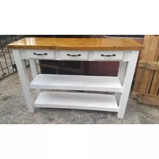 Mesa Arrime Quesera Pintada Blanco Estante Lisos Roble Cedro