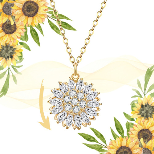 Collar De Girasol Mujer Giratorio Colgante Conjunto Circon