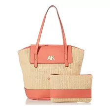 Bolsa Tote Anne Klein Coral Y Yute Original Y Nueva