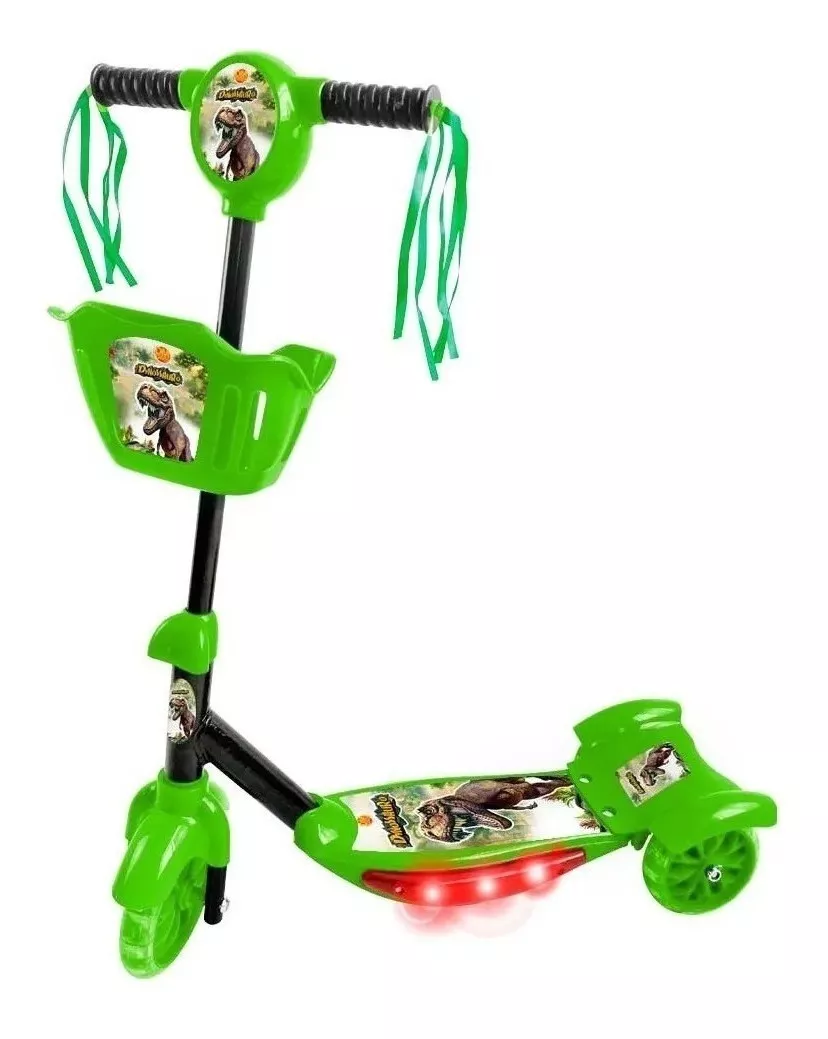 Patinete Dm Toys  Com Cesta Dinossauro  Verde E Preto  Para Crianças