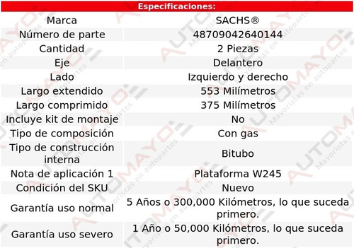 Juego 2 Amortiguadores Del Sachs B200 Fwd L4 2.0l 06-11 Foto 2