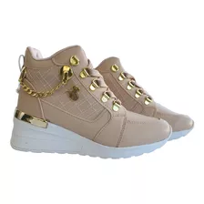 Tenis Plataforma Sneakers Dama Detalle Cadena Casual Moda