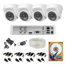 Kit 4 Camaras 1080 Hilook Colorvu Domo Audio 100mts Utp 1tb