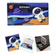 Estojo Escolar Com Botões Infantil Automático Retrô 3d Cor Astronauta Mod 02