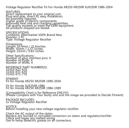 Regulador Rectificador Para Honda Xr250 Xr 250 R 1986-2004 Foto 4