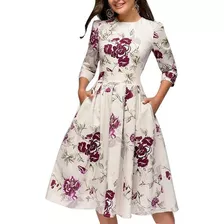 Elegante Vestido Floral Con Escote Redondo D