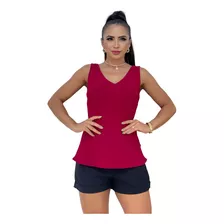 Blusa Feminina Modelo Gola V Sem Manga Tecido Duna Fashion