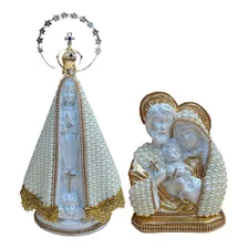 Kit 1 Nossa Senhora Aparecida E 1 Sagrada Família Com Perola