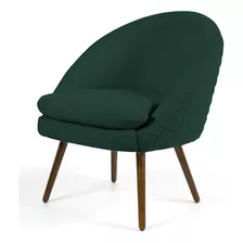 Poltrona Decorativa Fixa Pés Palito Rafa Linho Verde C-117 Cor Verde-musgo Desenho Do Tecido Liso