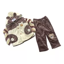 Conjunto Infantil Masculino Inverno Quentinho Ursinho Marrom