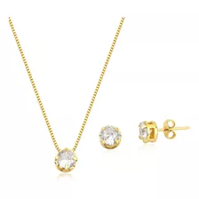 Kit Colar E Brinco Feminino Folheado De Ouro 18k Semi Joia