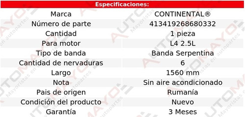 Banda Acc 1560 Mm Continental Fiero L4 2.5l Pontiac 87-88 Foto 5