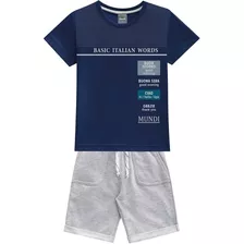 Conj Infantil Camiseta Azul Marinho Italian Words Mundi Tm 1