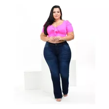 Calça Flare Jeans Escura Manchada Plus Size