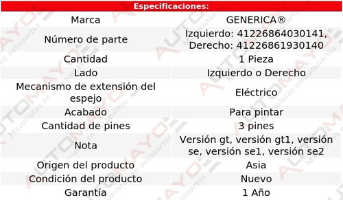 1 Espejo Izq O Der Elect P/pintar 3 Pines Grand Am 99-01 Foto 2