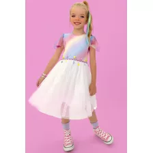 Vestido Infantil Tie Dye Unicórnio Princesa Trolls Kukiê