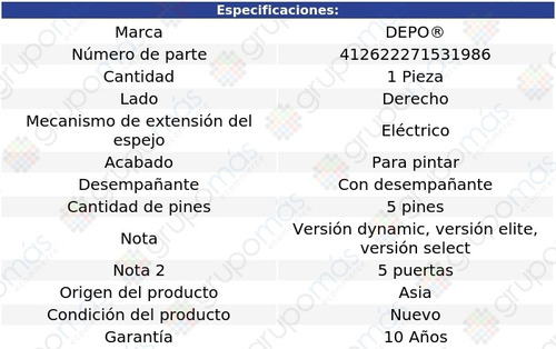 Espejo Der Elect P/pintar C/desemp 5 Pines Audi Q5 18 Al 21 Foto 2