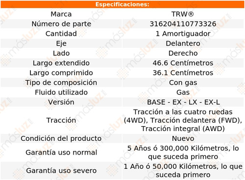 1- Amortiguador Gas Delantero Derecho Cr-v 2002/2006 Trw Foto 2