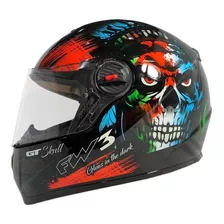 Capacete Fechado Fw3 Gt Skull Caveira Moto Brilha Escuro 60 Cor Preto Tamanho Do Capacete 60/l