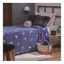 Manta Jolitex Que Brilha No Escuro Cor Azul Com Design Planeta De 2m X 1.5m