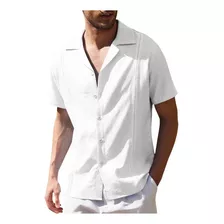 Camisas De Praia De Manga Curta Lino Casual Cubana Guayabera