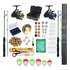 Kit Pesca Completo 2 Vara 2 Molinete 4 Telescopica Itens