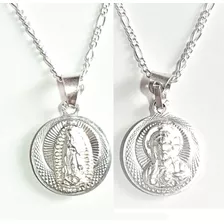 Medalla Virgen De Guadalupe Y Sagrado Corazón De Plata 925