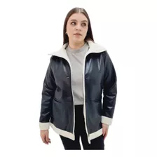 Campera Engomada Eco Cuero Blazer Chaqueta Con Corderito