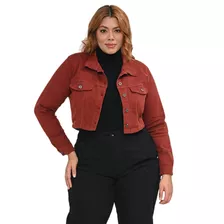 Jaqueta Feminina Sarja Com Elastano Plus Size Cropped