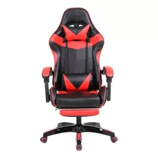 Cadeira De Escritório Prizi Jx-1039 Gamer Ergonômica Preta E Vermelha Com Estofado De Couro Sintético