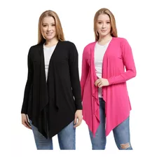 Kit Com 2 Cardigan De Bico Feminino Kimono Slim Manga Longa