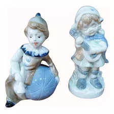 Estatuillas De Porcelana, Vintage, Niño Payaso Y Niña