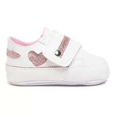 Sapatinho Bebê Tênis Com Velcro Rosa Gliter Menina Modinha 