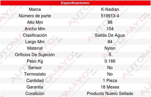 Toma Agua Rsx 4cil 2.0l 01 Al 06 K-nadian 8629091 Foto 3