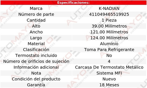 Toma Agua Aluminio 4 Pernos K-nadian Accent L4 1.6l 01-09 Foto 2