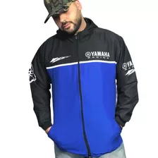 Campera Rompeviento Yamaha Negra Azul C/ Capucha Top Racing